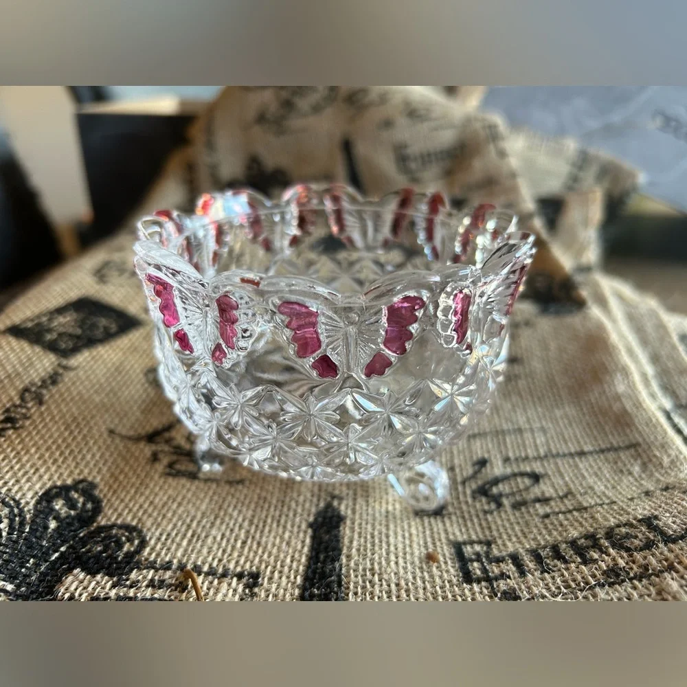 RARE Hofbauer Red Papillon/Butterfly Crystal Footed Bowl. Truly Beautiful! - Picture 5 of 6